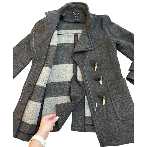 Banana Republic Wool Blend Toggle Coat Women’s Medium Gray Cross Zipper - Picture 3 of 8
